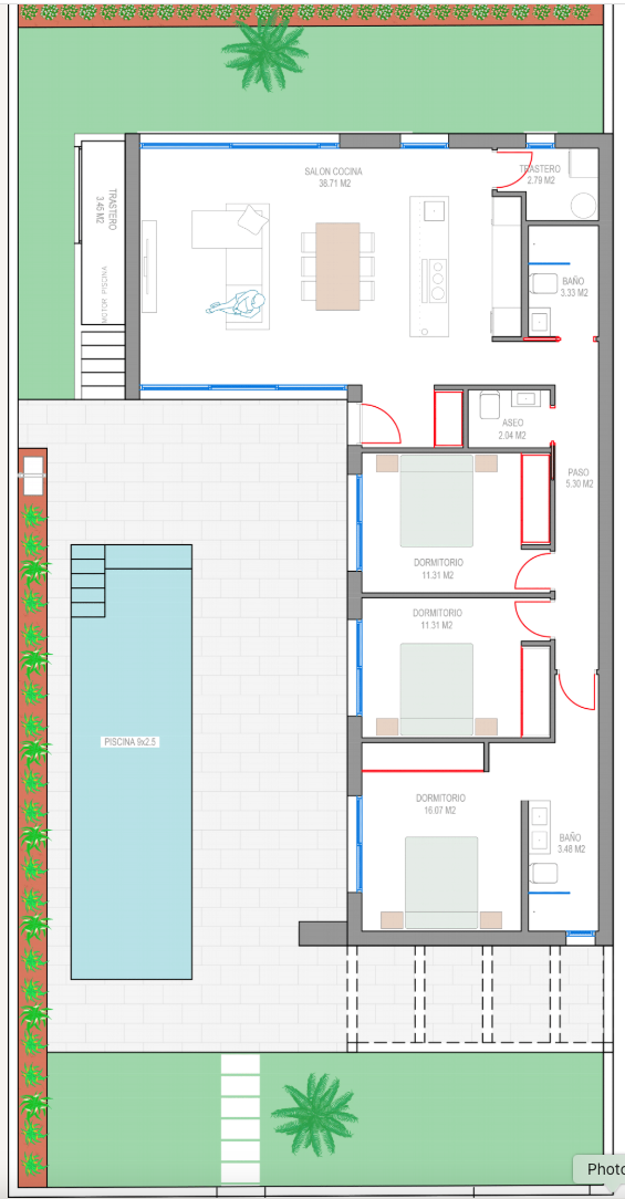 Plan piętra dla Villa ref 4382 dla sale w LOS ALCAZARES Hiszpania - Murcia Dreams