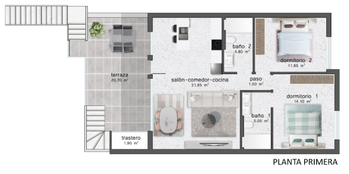 Plan piętra dla Apartment ref 3831 dla sale w Pilar De La Horadada Hiszpania - Murcia Dreams