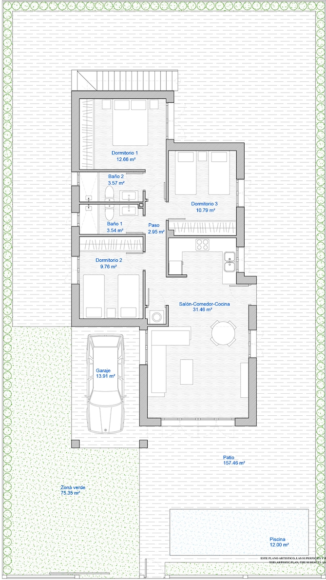 Plan piętra dla Villa ref 3832 dla sale w LOS ALCAZARES Hiszpania - Murcia Dreams