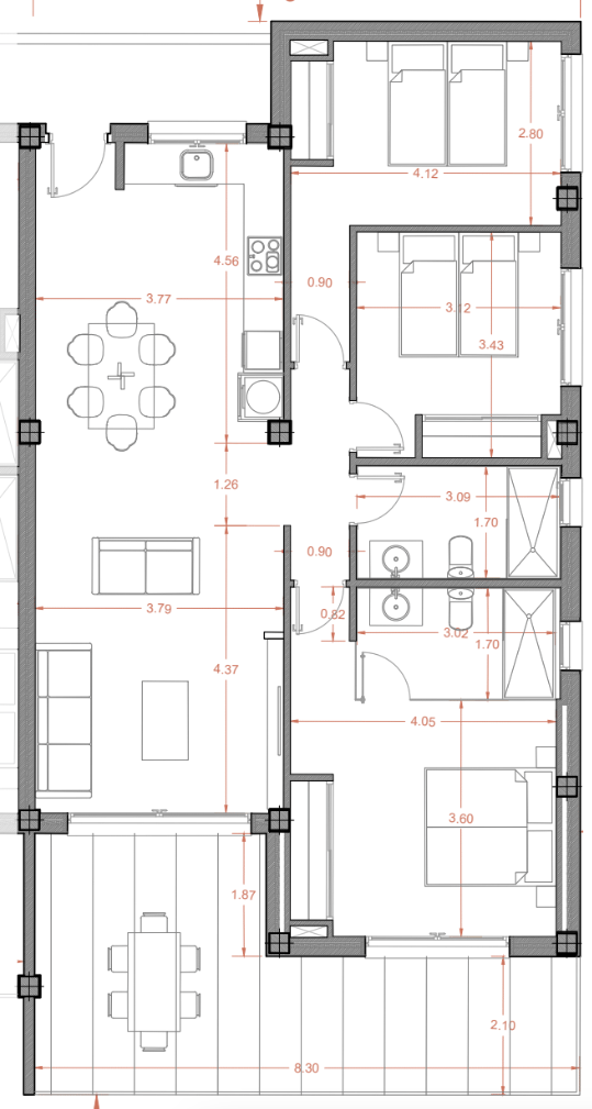 Plan piętra dla Apartment ref 4189 dla sale w LOS ALCAZARES Hiszpania - Murcia Dreams