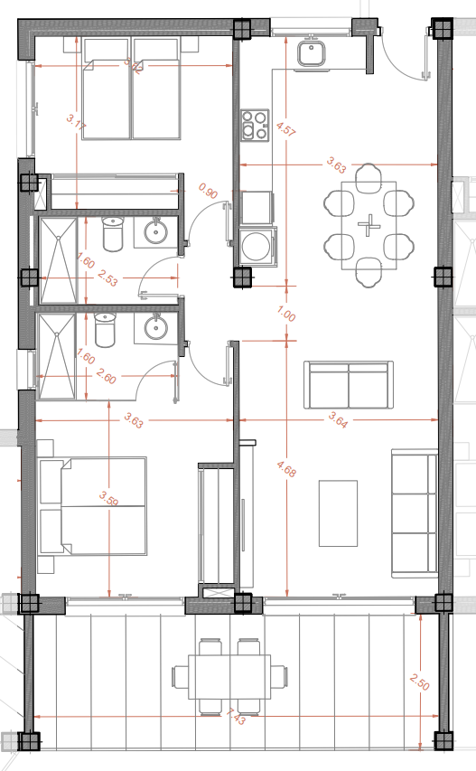 Floor plan for Apartment ref 4190 for sale in LOS ALCAZARES Spain - Murcia Dreams
