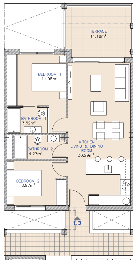 Floor plan for Apartamento ref 4415 for sale in LOS ALCAZARES Spain - Murcia Dreams