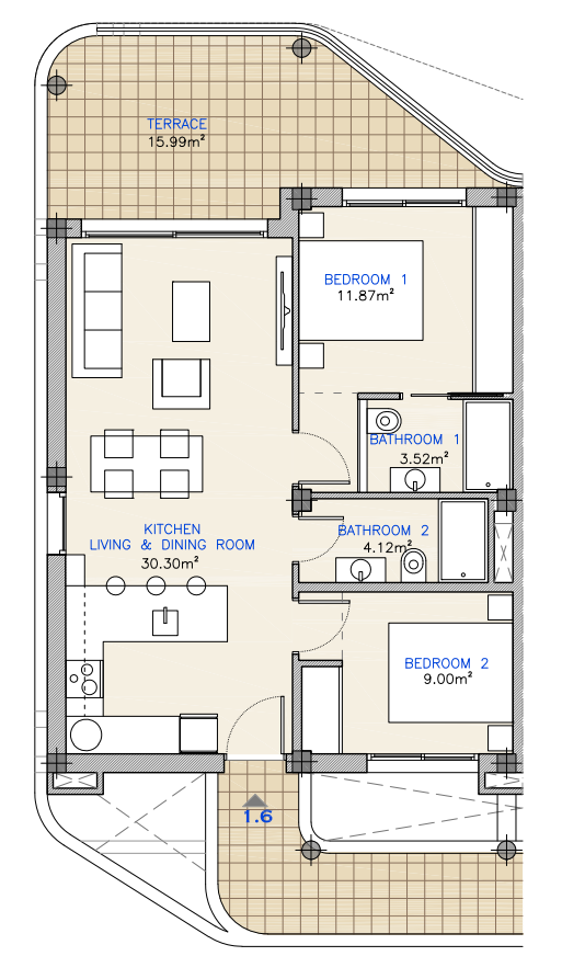 Floor plan for Apartamento ref 4414 for sale in LOS ALCAZARES Spain - Murcia Dreams