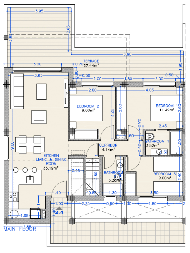 Plan piętra dla Apartment ref 4199 dla sale w LOS ALCAZARES Hiszpania - Murcia Dreams