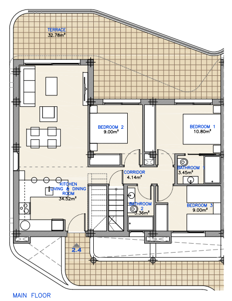 Plan piętra dla Apartment ref 4344 dla sale w LOS ALCAZARES Hiszpania - Murcia Dreams