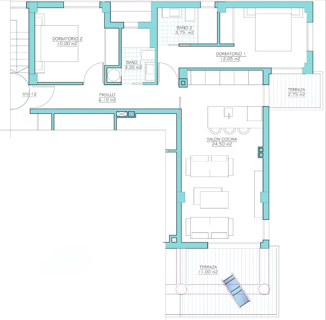 Plan piętra dla Apartment ref 3728 dla sale w Santa Rosalia Lake And Life Resort Hiszpania - Murcia Dreams