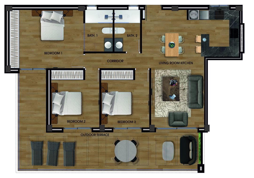 Plan piętra dla Apartment ref 4251 dla sale w LOS ALCAZARES Hiszpania - Murcia Dreams