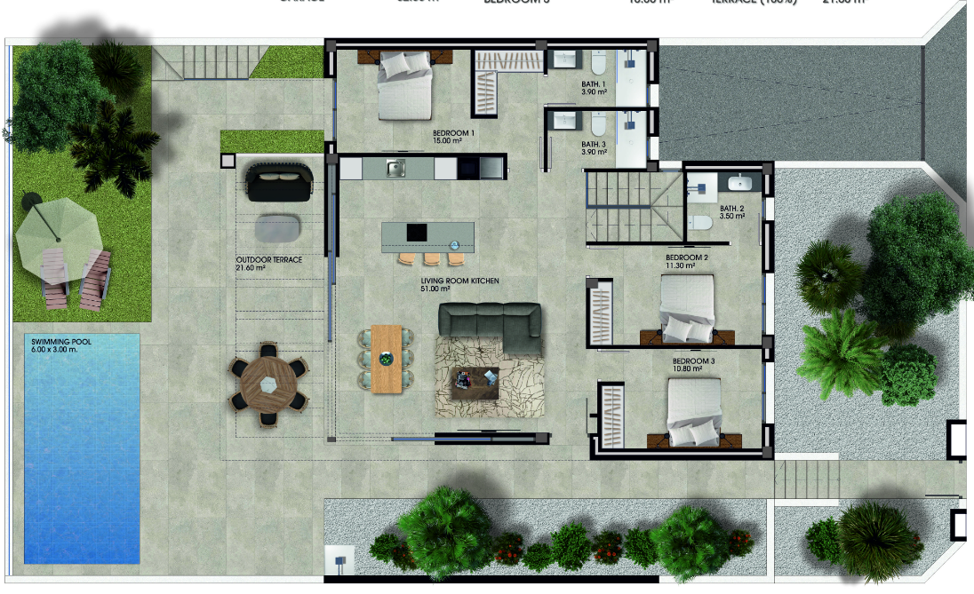 Plan piętra dla Villa ref 4273 dla sale w LOS ALCAZARES Hiszpania - Murcia Dreams