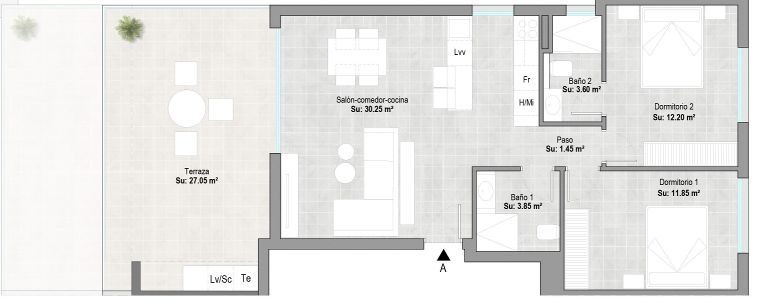 Grundriss für Wohnung ref 3946 für sale in Condado de Alhama Spanien - Murcia Dreams