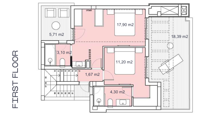 Plan piętra dla Villa ref 4280 dla sale w SANTA ROSALIA LAKE AND LIFE RESORT Hiszpania - Murcia Dreams