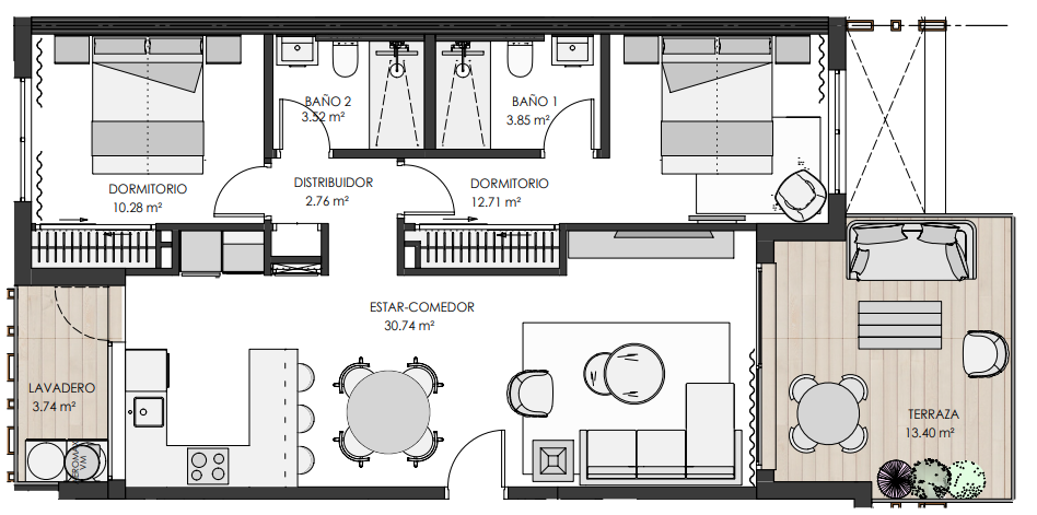 Floor plan for Apartment ref 4281 for sale in SANTA ROSALIA LAKE AND LIFE RESORT Spain - Murcia Dreams