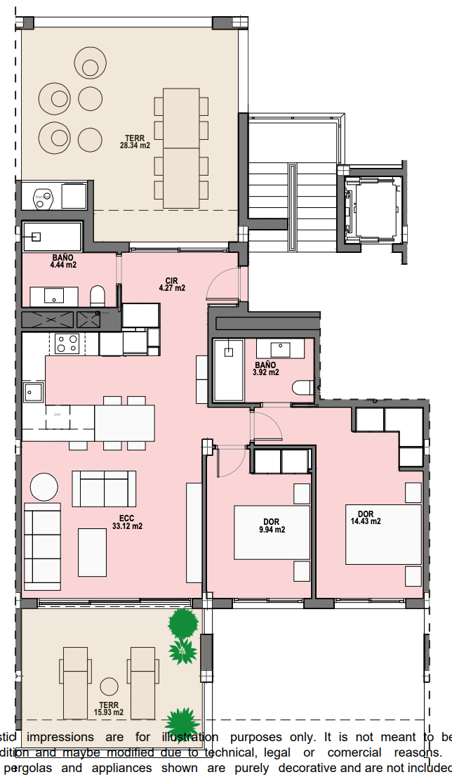 Plattegrond voor Apartment ref 4287 voor sale in SANTA ROSALIA LAKE AND LIFE RESORT Spanje - Murcia Dreams