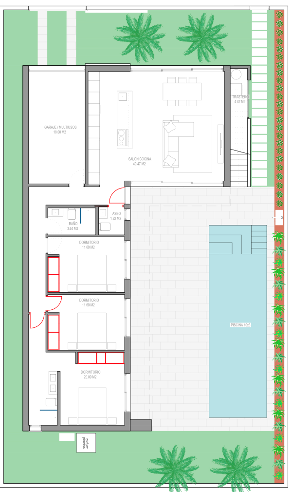 Plan piętra dla Villa ref 4302 dla sale w LOS ALCAZARES Hiszpania - Murcia Dreams