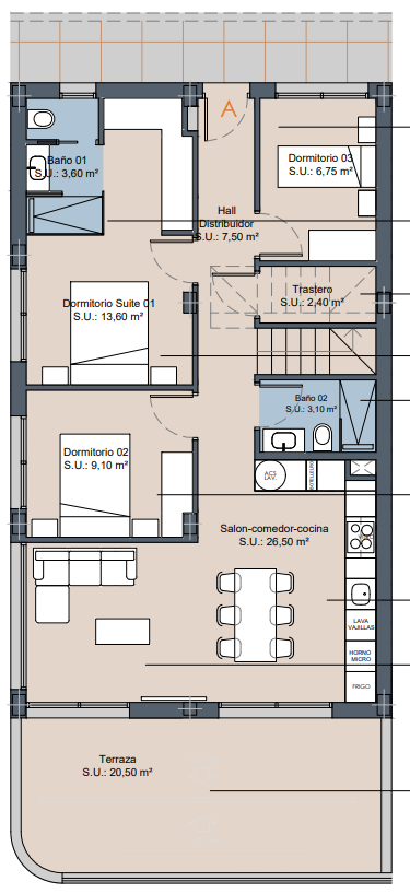 Floor plan for Apartment ref 4303 for sale in LOS ALCAZARES Spain - Murcia Dreams