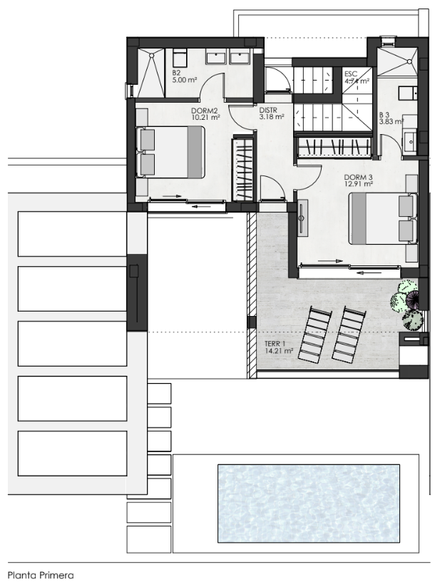 Plan piętra dla Villa ref 4305 dla sale w SANTA ROSALIA LAKE AND LIFE RESORT Hiszpania - Murcia Dreams