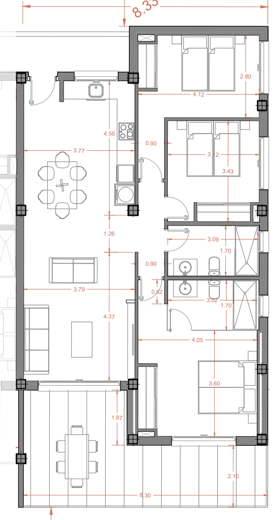 Plan piętra dla Apartment ref 4009 dla sale w San Javier Hiszpania - Murcia Dreams