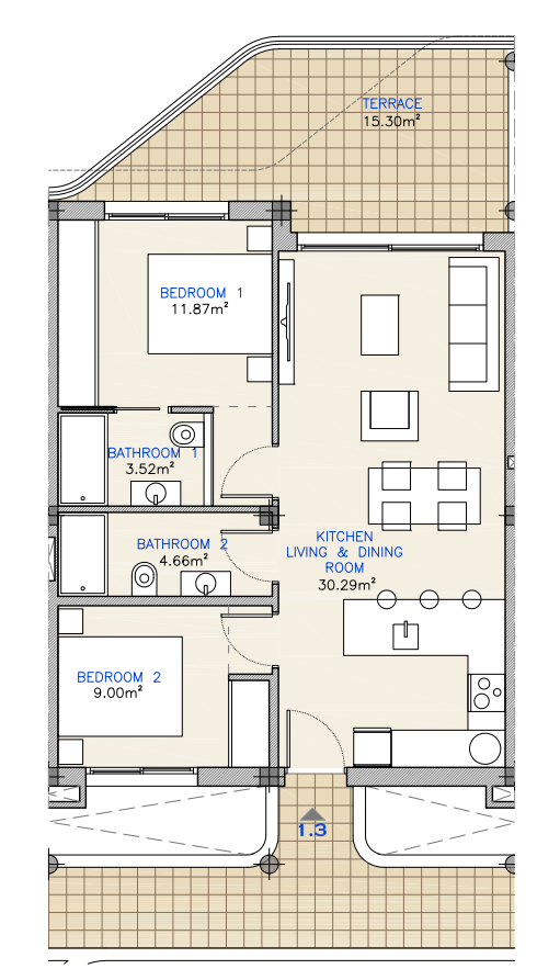 Plan piętra dla Apartment ref 4342 dla sale w LOS ALCAZARES Hiszpania - Murcia Dreams