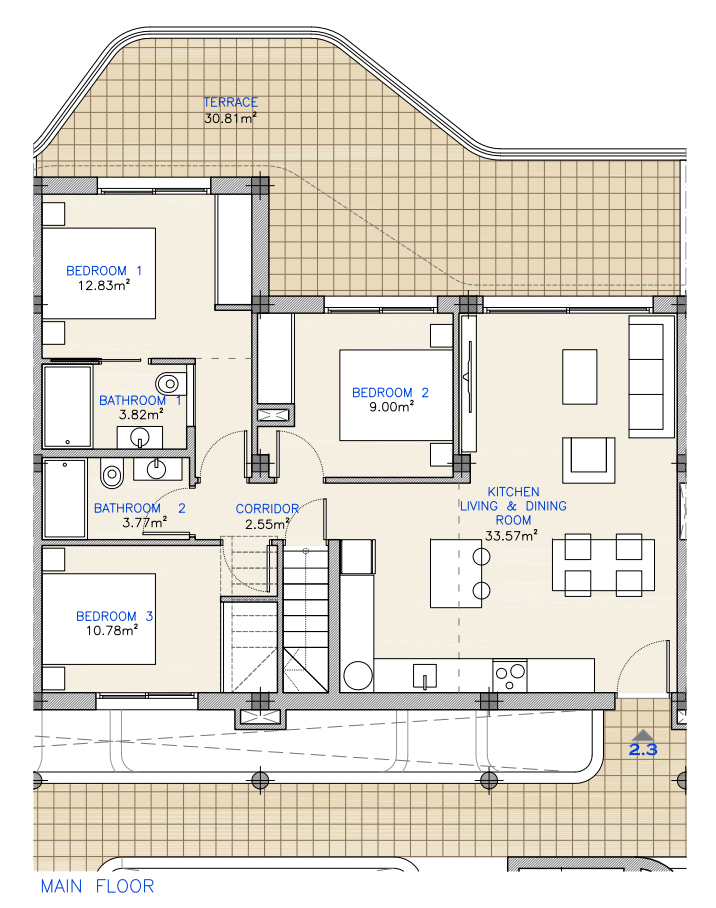 Plan piętra dla Apartment ref 4344 dla sale w LOS ALCAZARES Hiszpania - Murcia Dreams