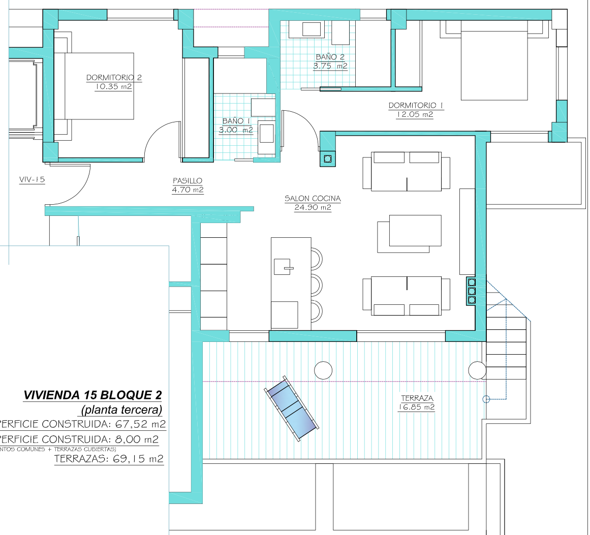 Plan piętra dla Apartment ref 3788 dla sale w Santa Rosalia Lake And Life Resort Hiszpania - Murcia Dreams