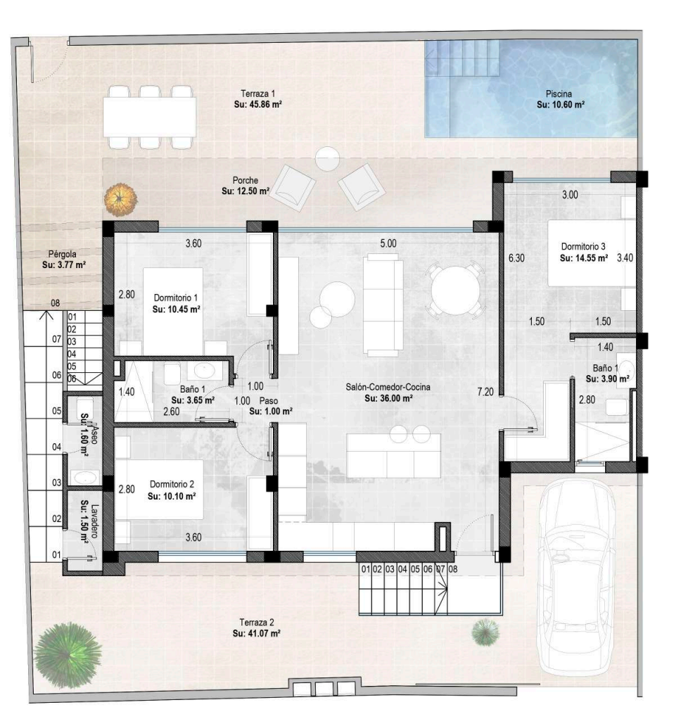 Plan piętra dla Villa ref 4138 dla sale w SUCINA Hiszpania - Murcia Dreams